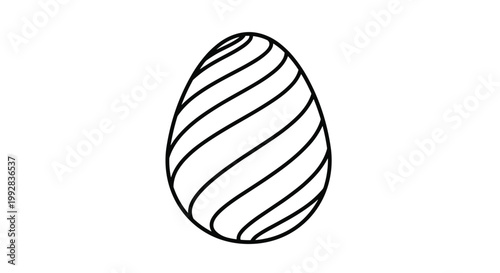 Detailed black and white line art of an Easter egg featuring a rhythmic swirling line pattern across its surface.