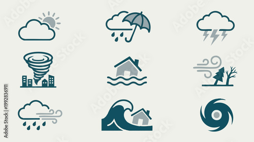 Fotografija Collection of weather conditions and natural disaster vector icons