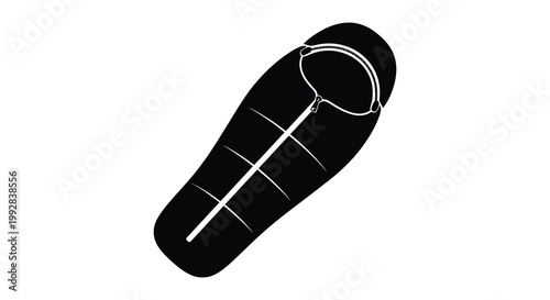 A black sleeping bag laid flat representing outdoor gear and camping silhouette
