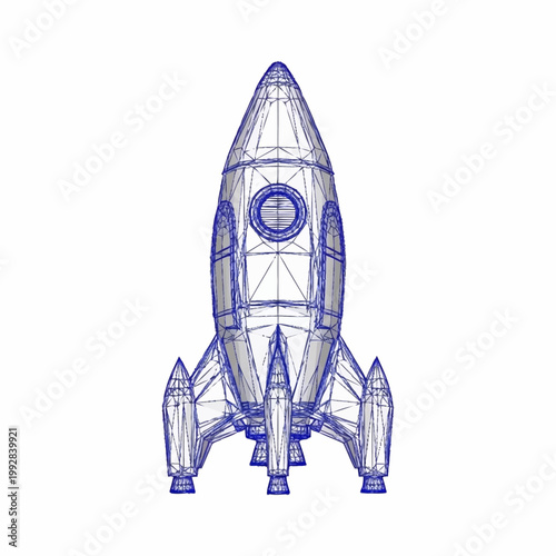 Wireframe Blueprint of a Futuristic Rocket Ship Design.