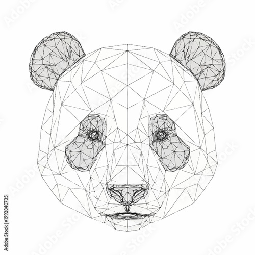 Wireframe Panda Bear Head Geometric Low Poly Art.