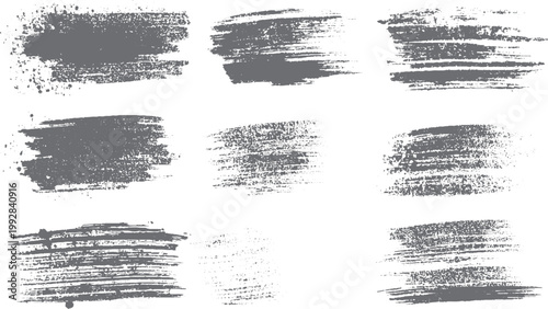 Vector brush stroke set with straight black stripes thick paint smears and rough grunge texture for text backgrounds