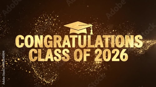 Celebratory video showcasing graduation achievements of the class of 2026 with sparkling effects and congratulatory messages