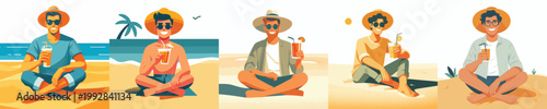 vector of a man relaxing on the beach enjoying the summer