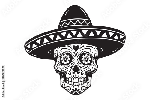 Dia de los muertos skull with traditional mexican sombrero