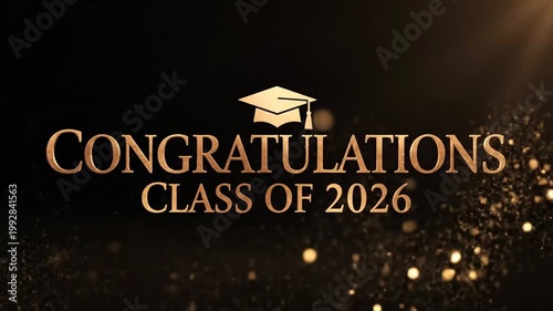 Celebratory video highlighting graduation achievements and academic success for the class of 2026 in a shimmering gold theme