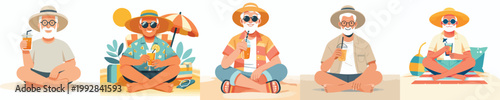 vector of a grandpa relaxing on the beach enjoying the summer