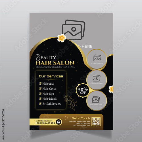 Modern beauty parlor salon flyer design template, business promotion a4 print ready poster
