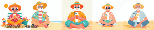 vector of a grandpa relaxing on the beach enjoying the summer