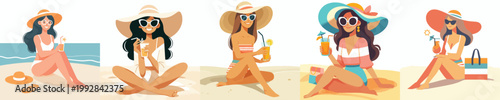vector of a woman relaxing on the beach enjoying the summer