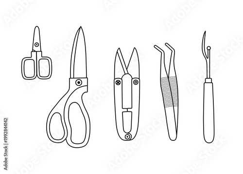Sewing and Craft Tools Line Art Illustration Set