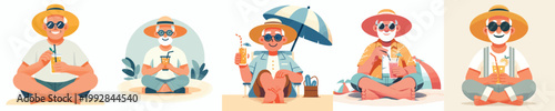 vector of a grandpa relaxing on the beach enjoying the summer