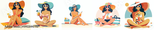 vector of a woman relaxing on the beach enjoying the summer
