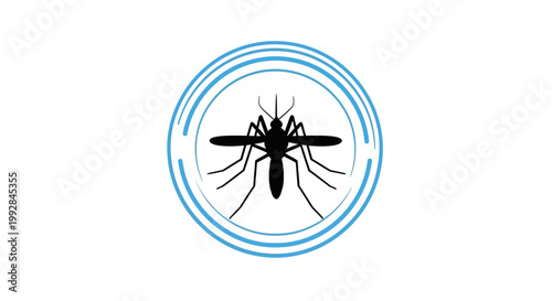 A stylized silhouette of a mosquito is centered within concentric blue circles, set against a clean white background, utilizing a minimalist graphic style to create a symbol for malaria