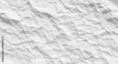 Halftone crumpled paper texture black creased comic pop art background with rough wrinkled and distressed details
