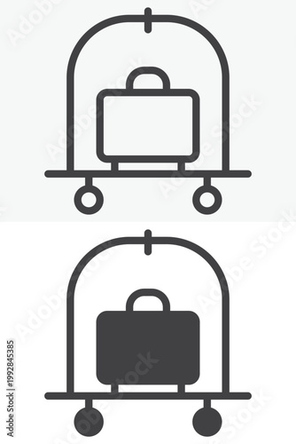 Luggage trolley icon in line and solid style. Outline cart with suitcase. Vector icon set editable stroke. Travel sign and symbol trolley icon.