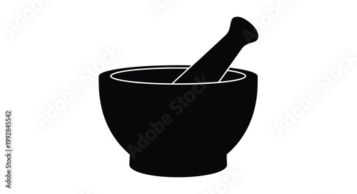 A striking black silhouette of a mortar and pestle simple and elegant silhouette