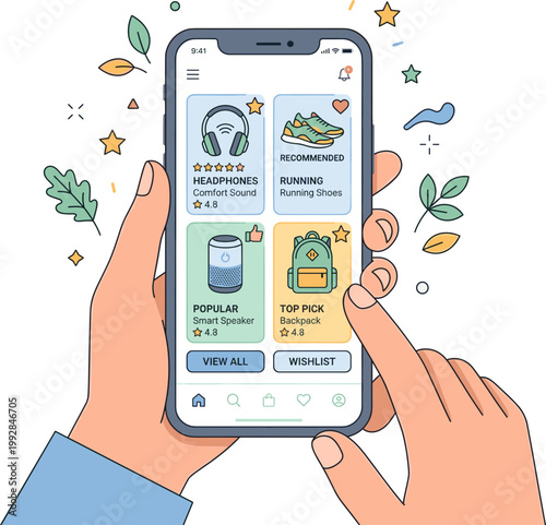 Person holding smartphone with e-commerce app open on screen