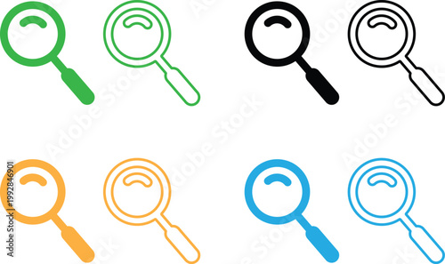 Collection of colorful magnifying glass icons