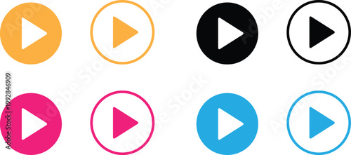 Collection of colorful play button icons
