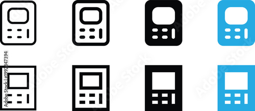 Set of calculator icons in different styles, flat and outline