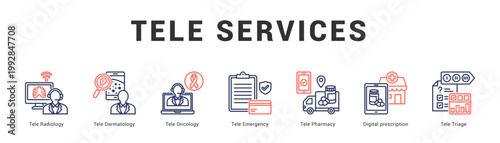 Tele Services Modern and clean web banner illustration featuring thematic icons for visual communication