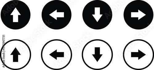 Set of black and white circular arrow icons