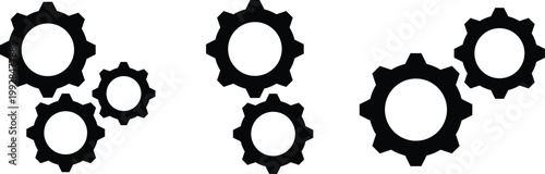 Black gear icons on for industrial or mechanical concepts