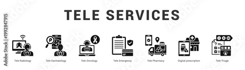 Tele Services Modern and clean web banner illustration featuring thematic icons for visual communication