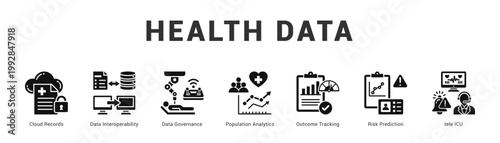 Health Data Modern and clean web banner illustration featuring thematic icons for visual communication
