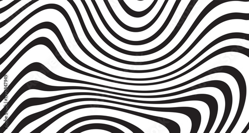 Black and white distorted stripe pattern with optical illusion