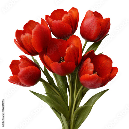 A bouquet of vibrant red tulips on display isolated on transparent background
