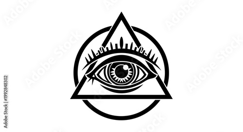 All Seeing Eye Symbol, Triangle, Circle, Conspiracy, Mysticism, Black and White Graphic