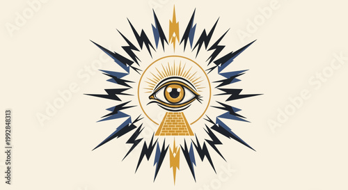 All Seeing Eye Pyramid Symbol with Lightning Rays, Occult Mysticism
