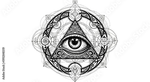 All Seeing Eye Symbol, Masonic Eye Triangle, Esoteric and Mystical Geometric Design