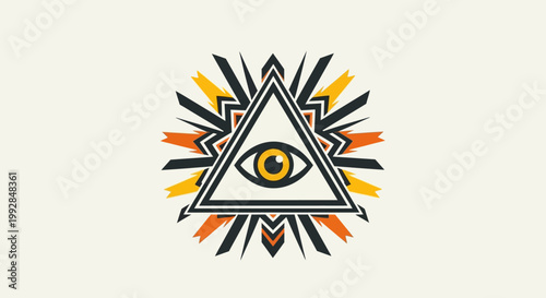 All Seeing Eye Triangle Symbol with Geometric Rays, Esoteric Mystic Icon