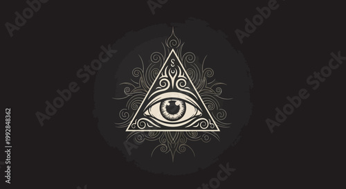 All Seeing Eye Triangle Symbol with Ornate Mandala Design on Dark Background
