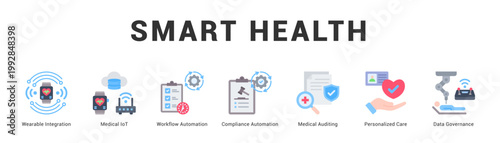 Smart Health Modern and clean web banner illustration featuring thematic icons for visual communication