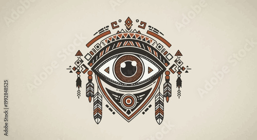 Bohemian Eye Symbol with Feathers, Tribal Art, Boho Design, Spiritual Concept