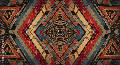 Esoteric Geometric Pattern with All-Seeing Eye, Tribal Art, Psychedelic Design