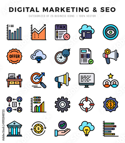 Digital Marketing & SEO icon pack for your website. mobile. presentation. and logo design.