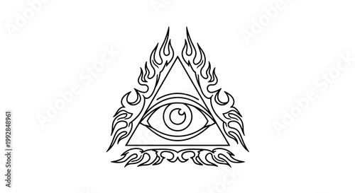 Mysterious All-Seeing Eye Triangle Symbol with Flame Ornaments