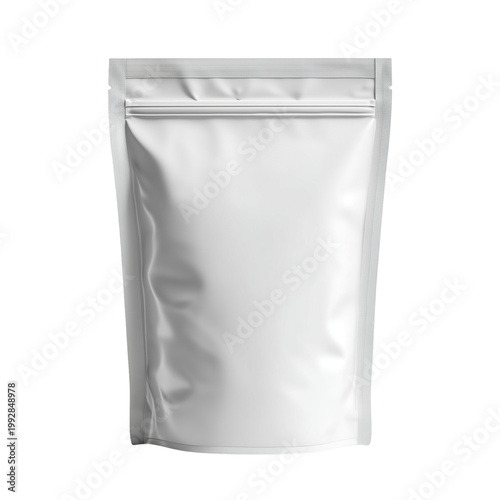 A white resealable pouch for packaging various products isolated on transparent background