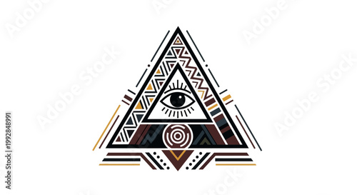 Mysterious All-Seeing Eye Triangle Symbol, Esoteric Geometric Pattern, Tribal Design