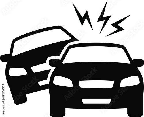 Car crash warning symbol vector, accident hazard sign in transparent PNG format for road safety, traffic control, insurance, and transportation safety design projects.