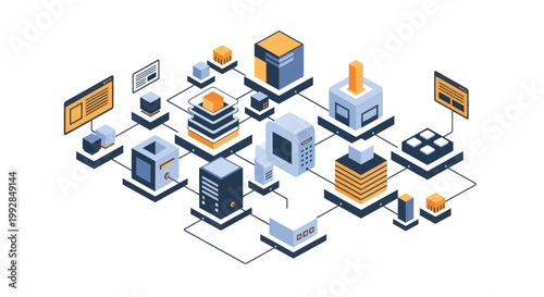 Isometric Data Center Network Infrastructure Illustration.