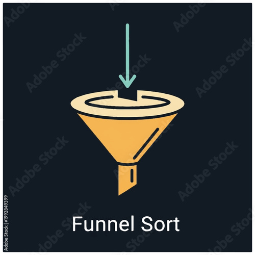 Simple Yellow Funnel with Downward Arrow Illustration.