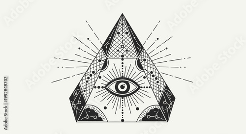 Mystic Eye Pyramid Symbol, Esoteric Sacred Geometry, Occult All Seeing Eye Icon