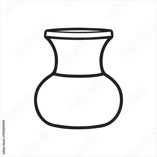 Stylized outline of a ceramic vase for floral arrangements or decorative purposes on white background 