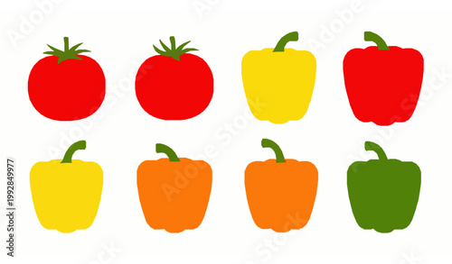 Tomato and bell pepper flat icon vector fresh vegetable set
